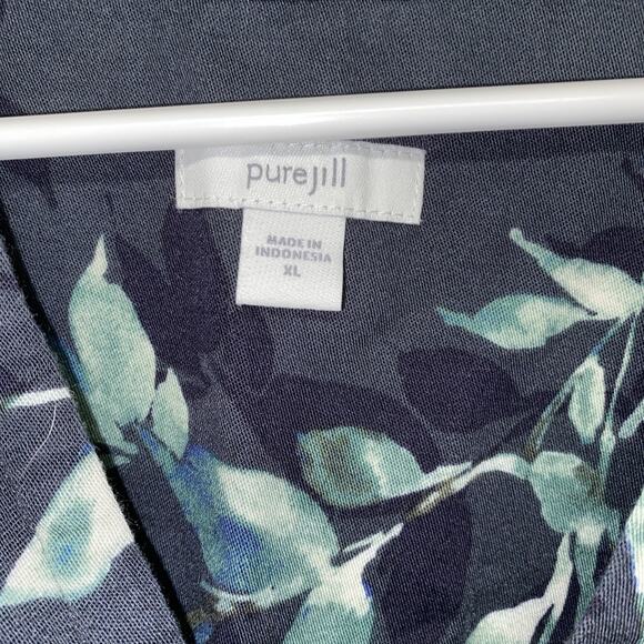 Pure Jill Indigo Blue Gauzy Floral Button Down Top Size XL Soft - Picture 6 of 9